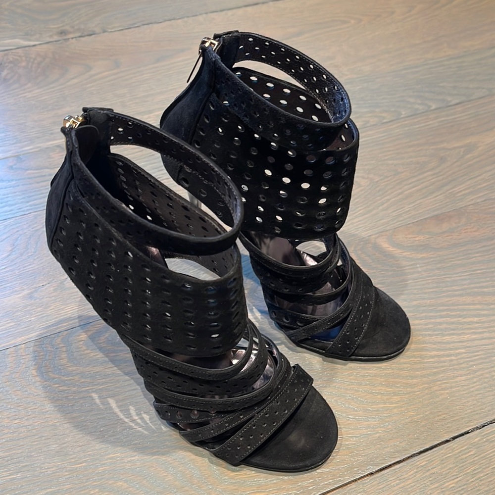 Jimmy Choo black suede high heel sandals